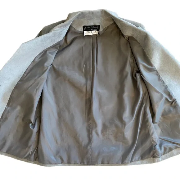 VINTAGE GINO ROSSI FOR WILSON GRAY SILVER ULTRA SUEDE BLAZER JACKET SZ 8 - Picture 11 of 16